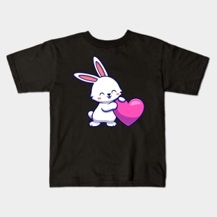 Cute Rabbit With Love Heart Cartoon Kids T-Shirt